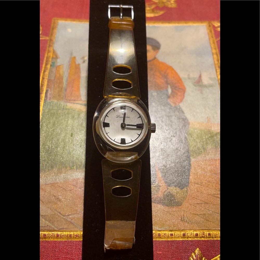 Vintage Lucerne Watch Lucite Clear Case -Scratches